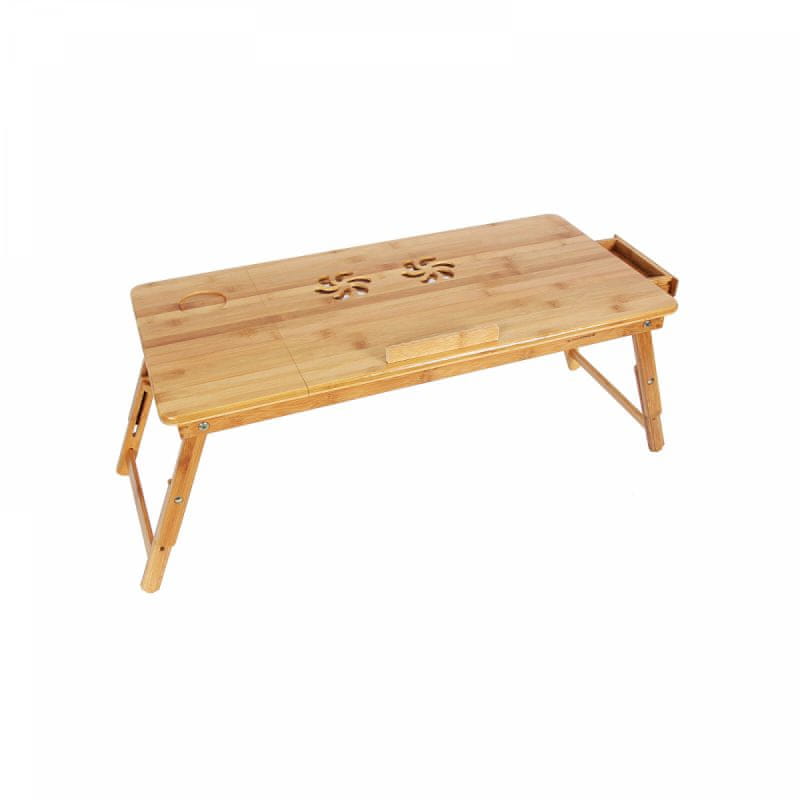 Songmics Stolík pod notebook bambusový, odvetrávanie, úložný šuplík, šírka 89 cm